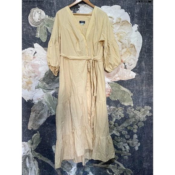 New Anthropologie Maeve Puff-Sleeved Midi Dress Size 18w Color Beige - Picture 5 of 8